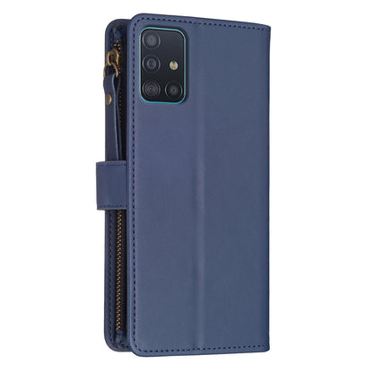 Samsung Galaxy A51 4G Leather Flip Phone Case with 9 Card Slots, Zipper Wallet & Detachable Wristlet Strap