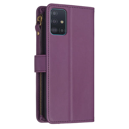 Samsung Galaxy A51 4G Leather Flip Phone Case with 9 Card Slots, Zipper Wallet & Detachable Wristlet Strap
