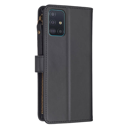 Samsung Galaxy A51 4G Leather Flip Phone Case with 9 Card Slots, Zipper Wallet & Detachable Wristlet Strap