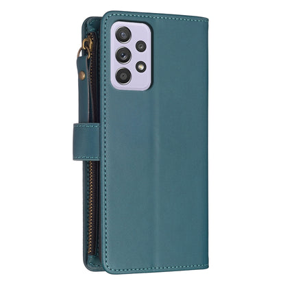 Samsung Galaxy A52 Leather Flip Phone Case with 9 Card Slots, Zipper Wallet & Detachable Wristlet Strap