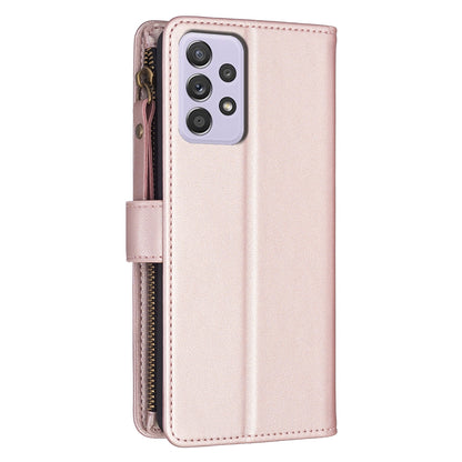 Samsung Galaxy A52 Leather Flip Phone Case with 9 Card Slots, Zipper Wallet & Detachable Wristlet Strap