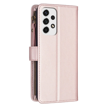 Samsung Galaxy A53 Leather Flip Phone Case with 9 Card Slots, Zipper Wallet & Detachable Wristlet Strap