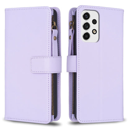 Samsung Galaxy A53 Leather Flip Phone Case with 9 Card Slots, Zipper Wallet & Detachable Wristlet Strap