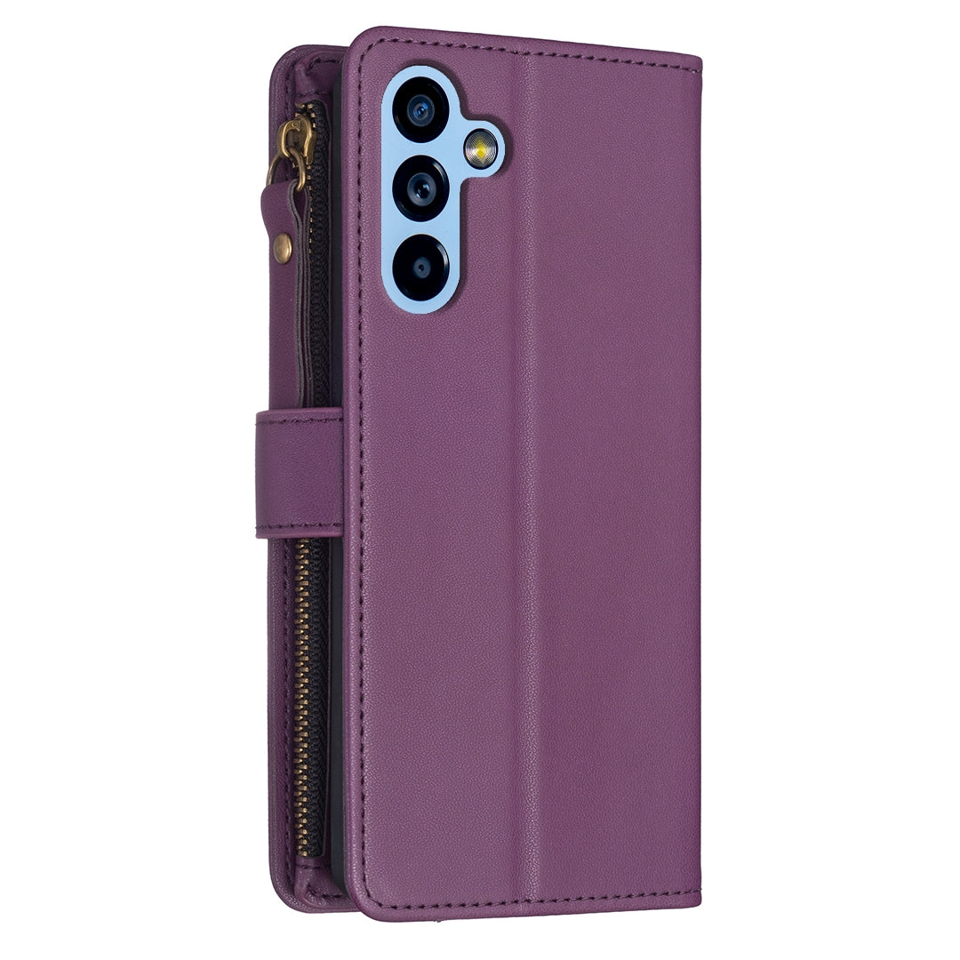 Samsung Galaxy A54 5G Leather Flip Phone Case with 9 Card Slots, Zipper Wallet & Detachable Wristlet Strap
