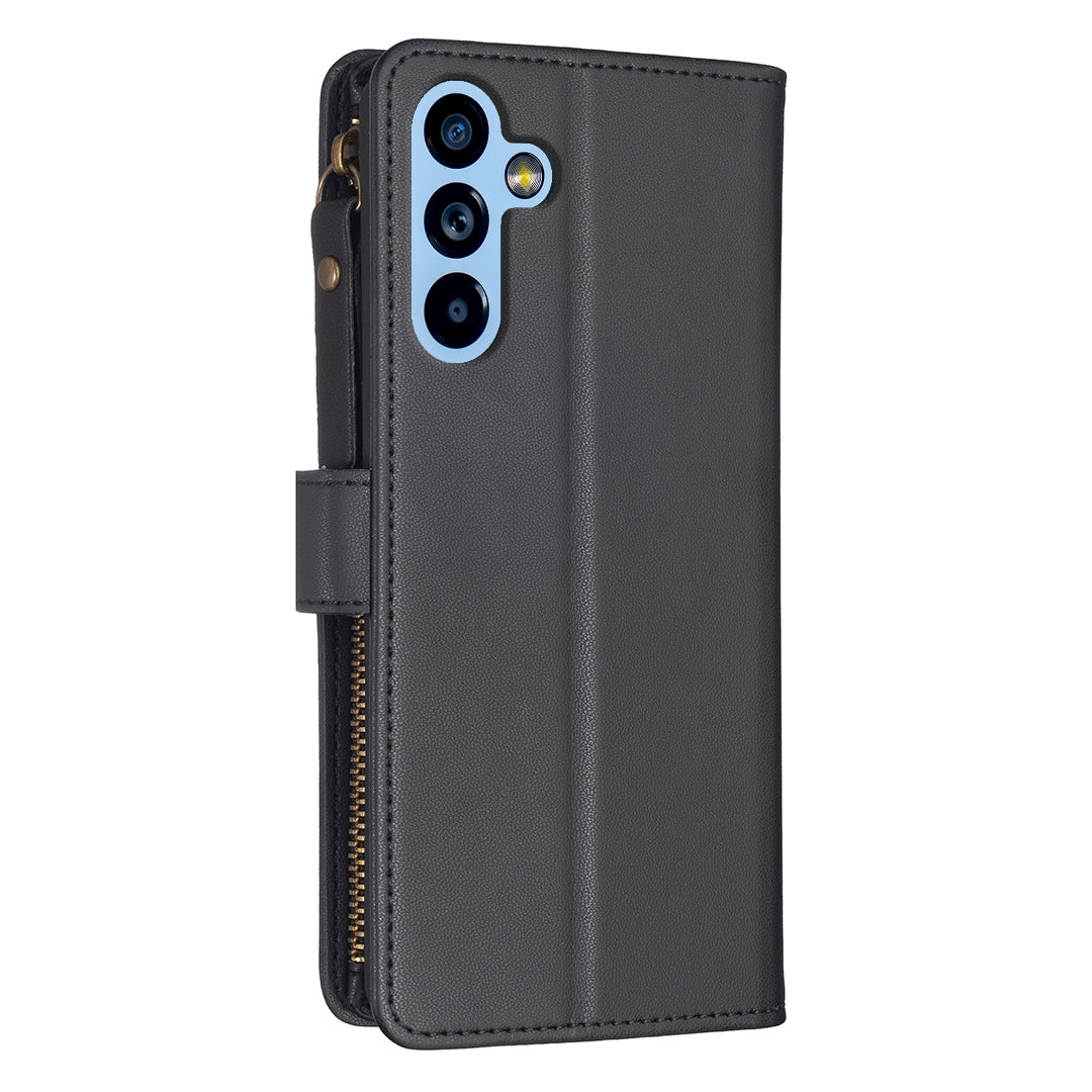 Samsung Galaxy A54 5G Leather Flip Phone Case with 9 Card Slots, Zipper Wallet & Detachable Wristlet Strap