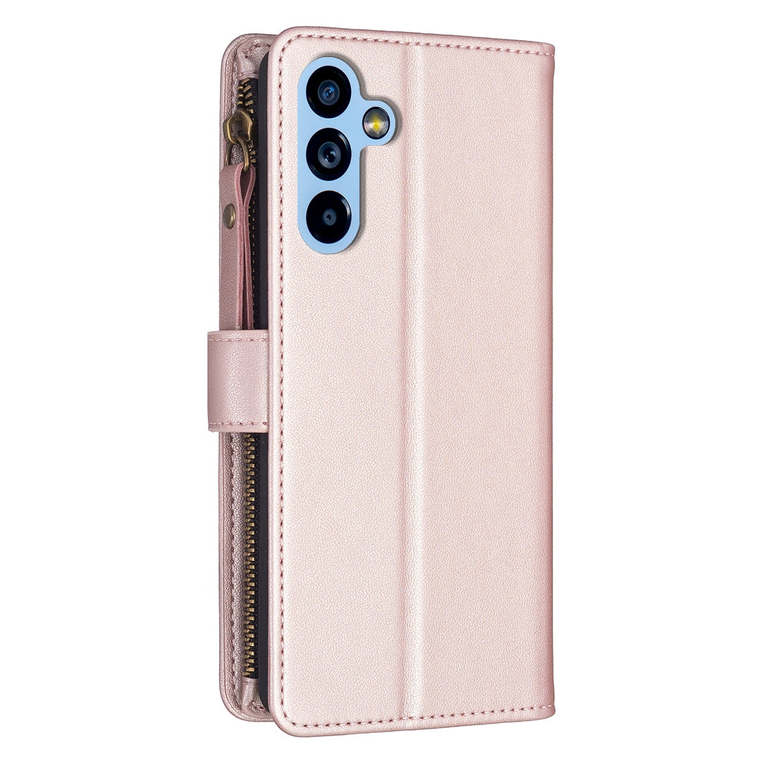 Samsung Galaxy A54 5G Leather Flip Phone Case with 9 Card Slots, Zipper Wallet & Detachable Wristlet Strap