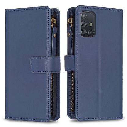 Samsung Galaxy A71 4G Leather Flip Phone Case with 9 Card Slots, Zipper Wallet & Detachable Wristlet Strap