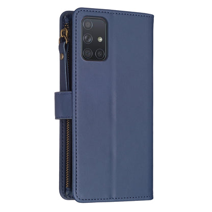 Samsung Galaxy A71 4G Leather Flip Phone Case with 9 Card Slots, Zipper Wallet & Detachable Wristlet Strap