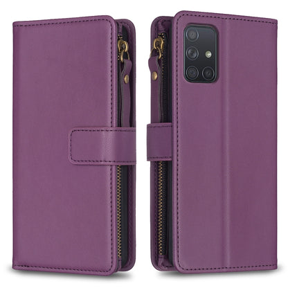 Samsung Galaxy A71 4G Leather Flip Phone Case with 9 Card Slots, Zipper Wallet & Detachable Wristlet Strap