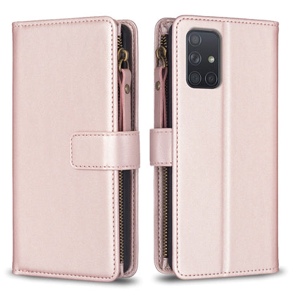 Samsung Galaxy A71 4G Leather Flip Phone Case with 9 Card Slots, Zipper Wallet & Detachable Wristlet Strap