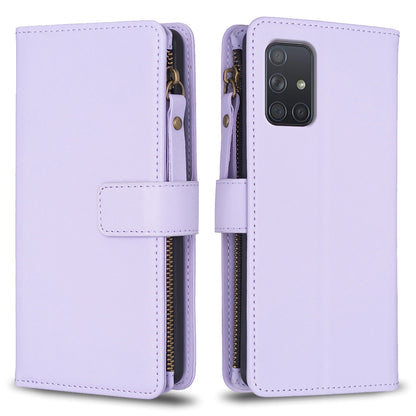 Samsung Galaxy A71 4G Leather Flip Phone Case with 9 Card Slots, Zipper Wallet & Detachable Wristlet Strap