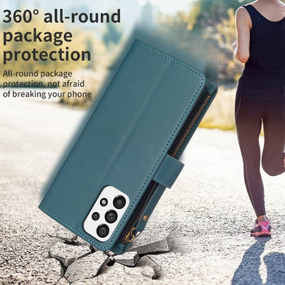 Samsung Galaxy A73 5G Leather Flip Phone Case with 9 Card Slots, Zipper Wallet & Detachable Wristlet Strap