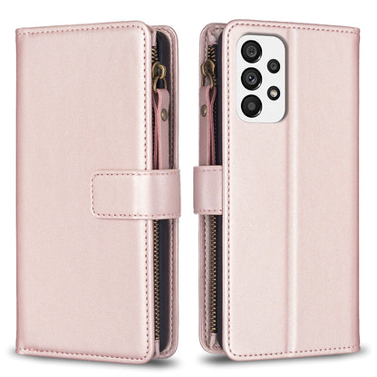 Samsung Galaxy A73 5G Leather Flip Phone Case with 9 Card Slots, Zipper Wallet & Detachable Wristlet Strap