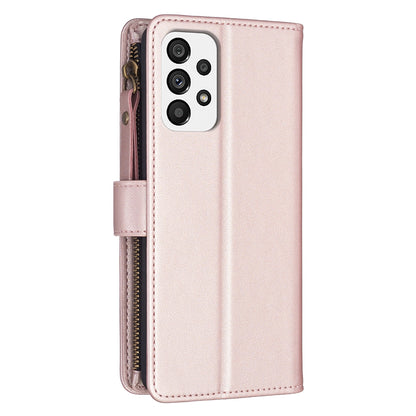 Samsung Galaxy A73 5G Leather Flip Phone Case with 9 Card Slots, Zipper Wallet & Detachable Wristlet Strap