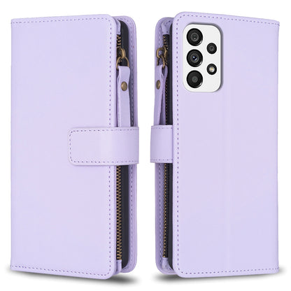 Samsung Galaxy A73 5G Leather Flip Phone Case with 9 Card Slots, Zipper Wallet & Detachable Wristlet Strap