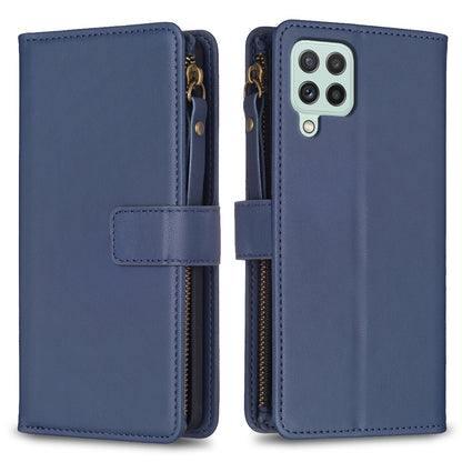 Samsung Galaxy A22 4G Leather Flip Phone Case with 9 Card Slots, Zipper Wallet & Detachable Wristlet Strap
