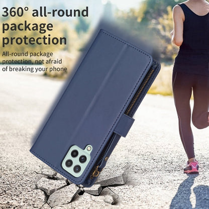 Samsung Galaxy A22 4G Leather Flip Phone Case with 9 Card Slots, Zipper Wallet & Detachable Wristlet Strap