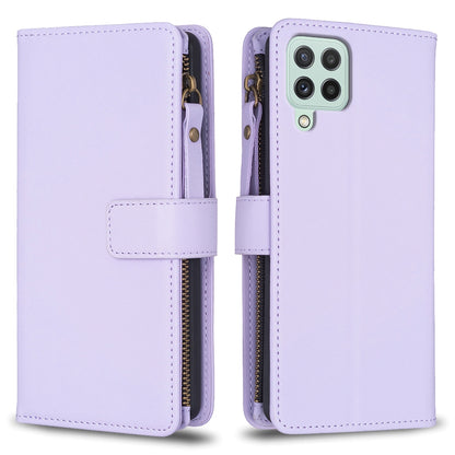 Samsung Galaxy A22 4G Leather Flip Phone Case with 9 Card Slots, Zipper Wallet & Detachable Wristlet Strap