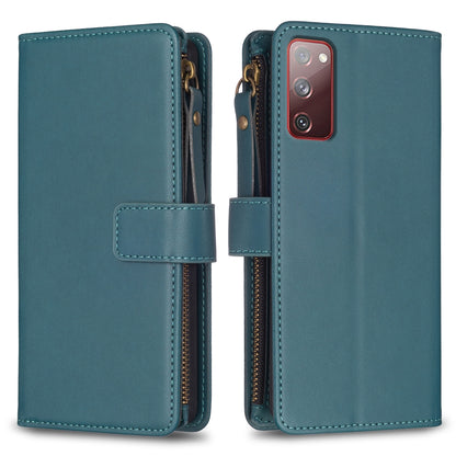 Samsung Galaxy S20 FE Leather Flip Phone Case with 9 Card Slots, Zipper Wallet & Detachable Wristlet Strap