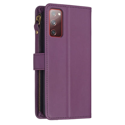 Samsung Galaxy S20 FE Leather Flip Phone Case with 9 Card Slots, Zipper Wallet & Detachable Wristlet Strap