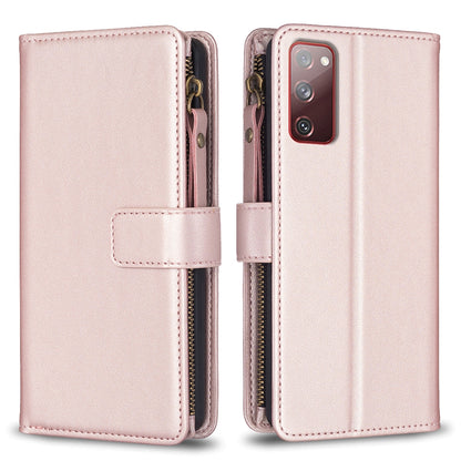 Samsung Galaxy S20 FE Leather Flip Phone Case with 9 Card Slots, Zipper Wallet & Detachable Wristlet Strap