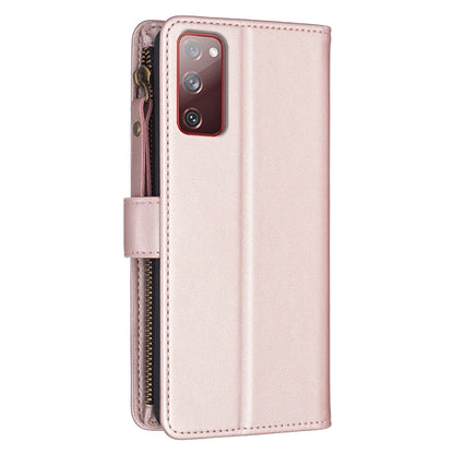 Samsung Galaxy S20 FE Leather Flip Phone Case with 9 Card Slots, Zipper Wallet & Detachable Wristlet Strap