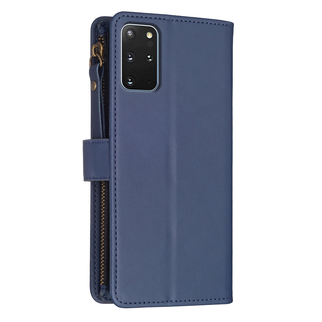 Samsung Galaxy S20+ Leather Flip Phone Case with 9 Card Slots, Zipper Wallet & Detachable Wristlet Strap