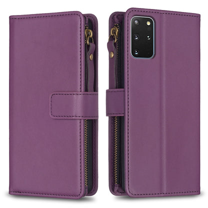 Samsung Galaxy S20+ Leather Flip Phone Case with 9 Card Slots, Zipper Wallet & Detachable Wristlet Strap