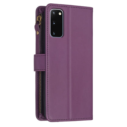 Samsung Galaxy S20 Leather Flip Phone Case with 9 Card Slots, Zipper Wallet & Detachable Wristlet Strap