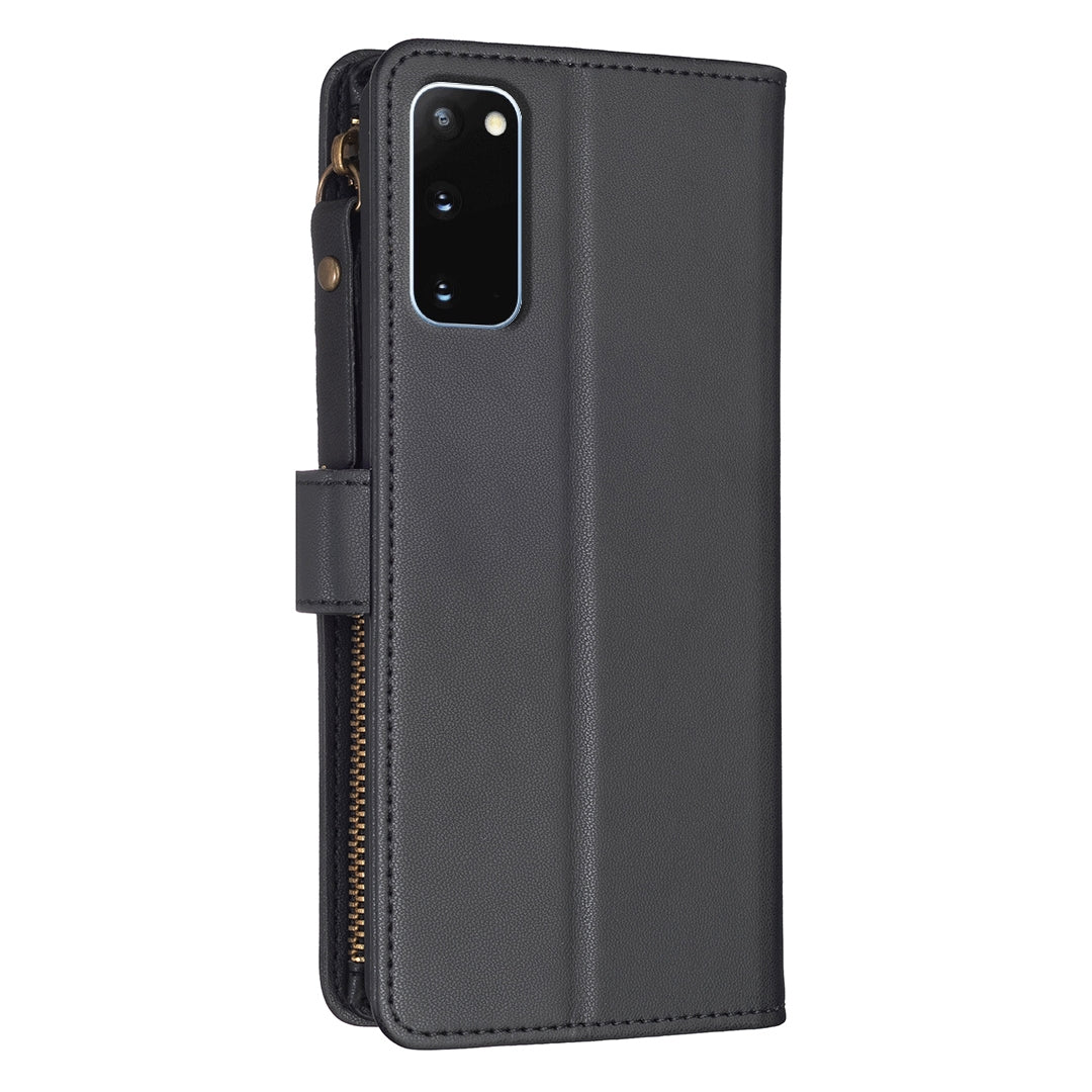 Samsung Galaxy S20 Leather Flip Phone Case with 9 Card Slots, Zipper Wallet & Detachable Wristlet Strap