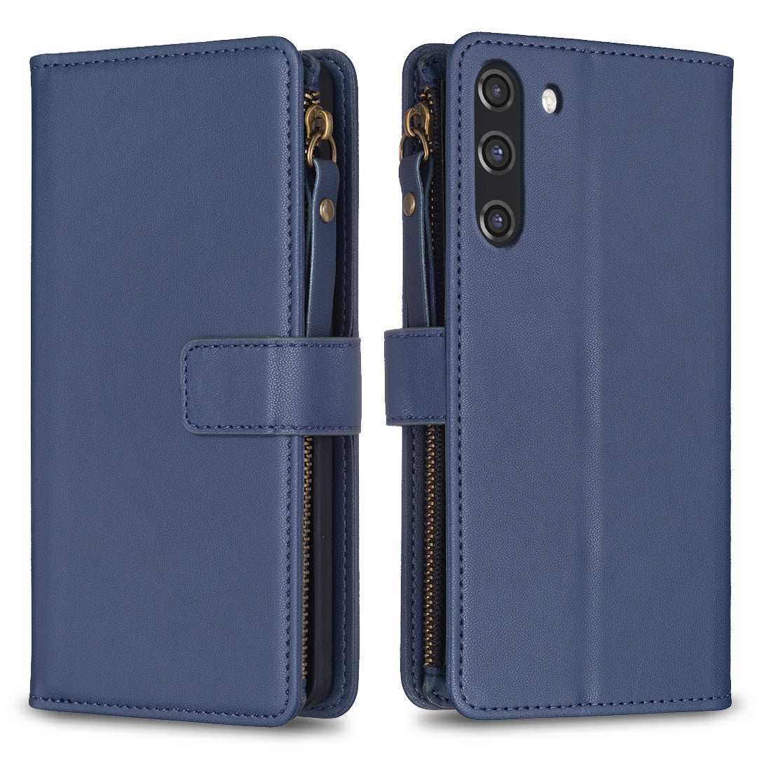 Samsung Galaxy S21 FE 5G Leather Flip Phone Case with 9 Card Slots, Zipper Wallet & Detachable Wristlet Strap