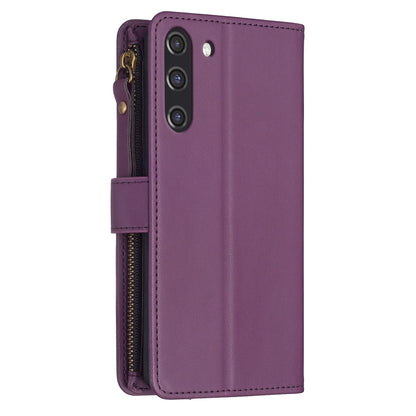Samsung Galaxy S21 FE 5G Leather Flip Phone Case with 9 Card Slots, Zipper Wallet & Detachable Wristlet Strap