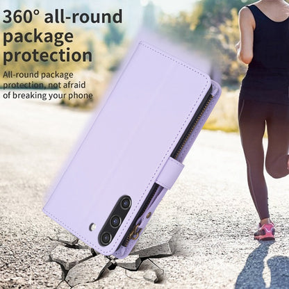 Samsung Galaxy S21 FE 5G Leather Flip Phone Case with 9 Card Slots, Zipper Wallet & Detachable Wristlet Strap