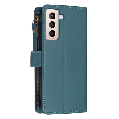 Samsung Galaxy S21+ 5G Leather Flip Phone Case with 9 Card Slots, Zipper Wallet & Detachable Wristlet Strap