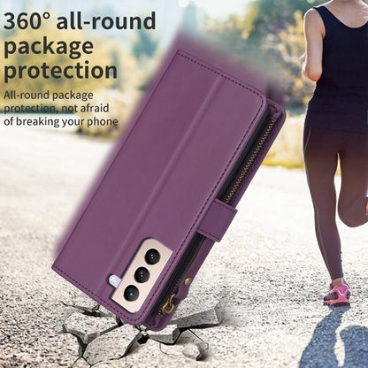 Samsung Galaxy S21+ 5G Leather Flip Phone Case with 9 Card Slots, Zipper Wallet & Detachable Wristlet Strap