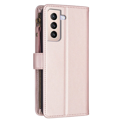 Samsung Galaxy S21+ 5G Leather Flip Phone Case with 9 Card Slots, Zipper Wallet & Detachable Wristlet Strap