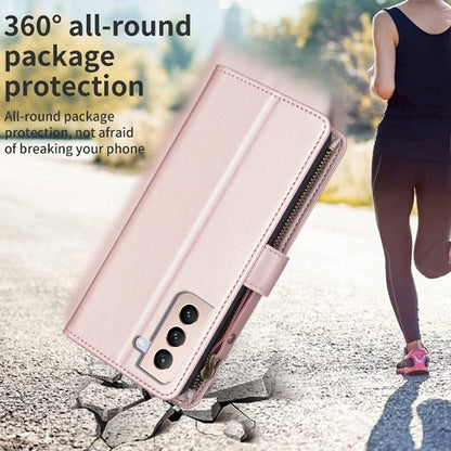 Samsung Galaxy S21+ 5G Leather Flip Phone Case with 9 Card Slots, Zipper Wallet & Detachable Wristlet Strap