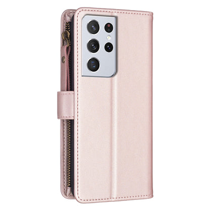 Samsung Galaxy S21 Ultra 5G Leather Flip Phone Case with 9 Card Slots, Zipper Wallet & Detachable Wristlet Strap