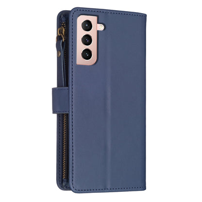 Samsung Galaxy S21 5G Leather Flip Phone Case with 9 Card Slots, Zipper Wallet & Detachable Wristlet Strap