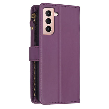 Samsung Galaxy S21 5G Leather Flip Phone Case with 9 Card Slots, Zipper Wallet & Detachable Wristlet Strap