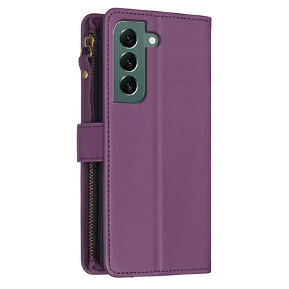 Samsung Galaxy S22+ 5G Leather Flip Phone Case with 9 Card Slots, Zipper Wallet & Detachable Wristlet Strap