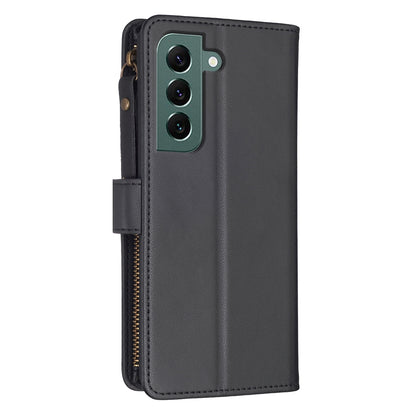 Samsung Galaxy S22+ 5G Leather Flip Phone Case with 9 Card Slots, Zipper Wallet & Detachable Wristlet Strap