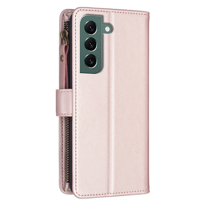 Samsung Galaxy S22+ 5G Leather Flip Phone Case with 9 Card Slots, Zipper Wallet & Detachable Wristlet Strap
