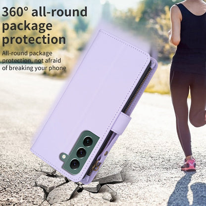 Samsung Galaxy S22+ 5G Leather Flip Phone Case with 9 Card Slots, Zipper Wallet & Detachable Wristlet Strap