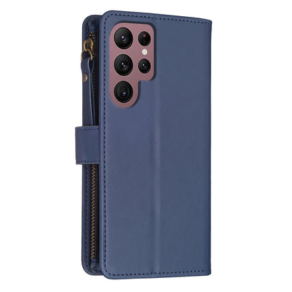 Samsung Galaxy S22 Ultra 5G Leather Flip Phone Case with 9 Card Slots, Zipper Wallet & Detachable Wristlet Strap