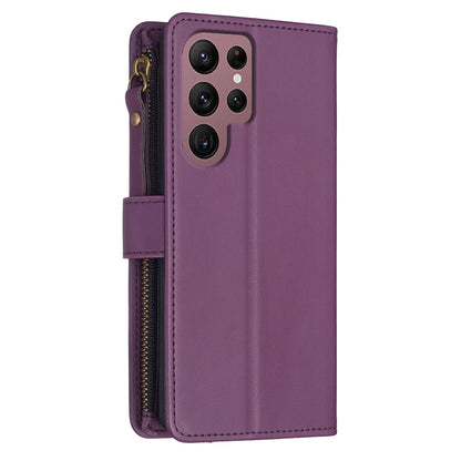 Samsung Galaxy S22 Ultra 5G Leather Flip Phone Case with 9 Card Slots, Zipper Wallet & Detachable Wristlet Strap