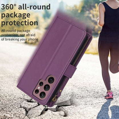 Samsung Galaxy S22 Ultra 5G Leather Flip Phone Case with 9 Card Slots, Zipper Wallet & Detachable Wristlet Strap