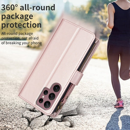 Samsung Galaxy S22 Ultra 5G Leather Flip Phone Case with 9 Card Slots, Zipper Wallet & Detachable Wristlet Strap