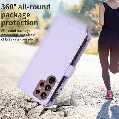 Samsung Galaxy S22 Ultra 5G Leather Flip Phone Case with 9 Card Slots, Zipper Wallet & Detachable Wristlet Strap