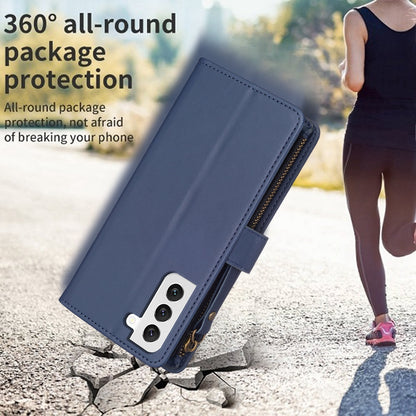 Samsung Galaxy S22 5G Leather Flip Phone Case with 9 Card Slots, Zipper Wallet & Detachable Wristlet Strap